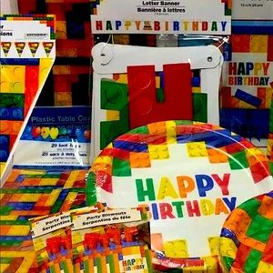 Lego style building blocks birthday party supplies bundle